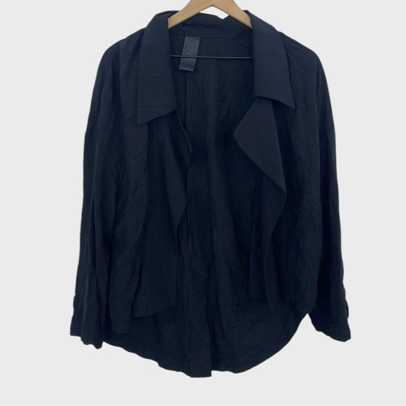 Kedem Sasson Black Crinkled Open Front Lightweight Jacket Size 12-14 - Picture 8 of 8